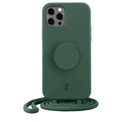 Abbildung von Just Elegance Hülle Necklace Case Handyhülle kompatibel mit iPhone 12/12 Pro Handy Schutzhülle Abnehmbarer Kordel und Fingerhalter (Forest Green)