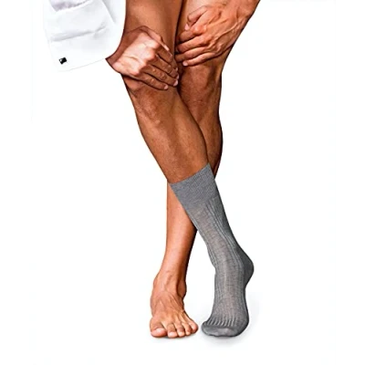 Abbildung von FALKE Herren Socken No. 10 M SO Pure Fil d&#039;Écosse Baumwolle einfarbig 1 Paar, Grau (Light Grey Melange 3390), 43 44
