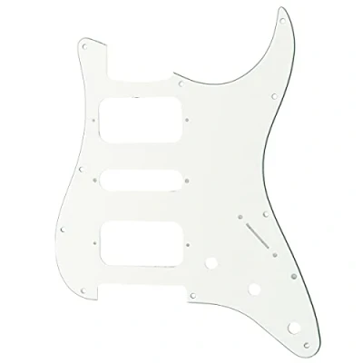 Abbildung von Musiclily Pro 11 Löcher Round Corner HSH Strat Pickguard Schlagbrett für American/Mexican Fender Standard Stratocaster E Gitarre, 3 lagig Weiß