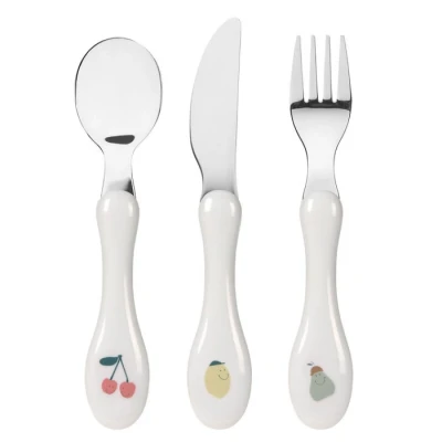 Abbildung von LÄSSIG Kinderbesteck Set 3 teilig Löffel Gabel Messer Edelstahl Kunststoffgriff/Cutlery Happy Fruits