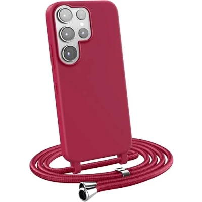 Abbildung von MyGadget Handykette für Samsung Galaxy S23 Ultra [ Hülle mit verstellbaren Band ] TPU Handyhülle Handyband zum Umhängen Kordel Schnur Case Schutzhülle Bordeaux