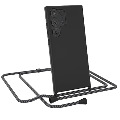 Abbildung von EAZY CASE Premium Silikon Handykette kompatibel mit Samsung Galaxy S23 Ultra Handyhülle Kette und Kameraschutz, weich TPU Hülle in Schwarz Kordel Anthrazit Clips Black