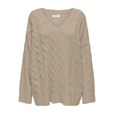 Abbildung von ONLY Onljeanett LIFE Cable NECK Strickpullover, Damen, Größe: Small, Humus melange