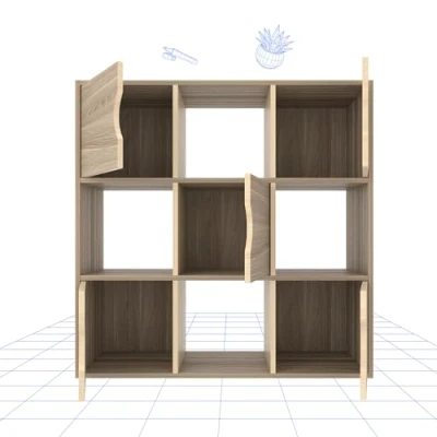 Abbildung von FLEXISPOT Bücherregal Bücherschrank Standregal Aufbewahrungregal Raumteiler Büroregal Aktenschrank, 9 Fächer mit Türen und Kippschutz, ideal für Zuhause Büro (ahorn)