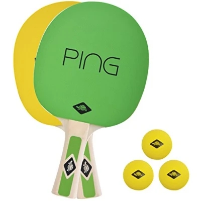 Abbildung von Donic Schildkröt Tischtennis Set Ping Pong, 2 Schläger mit Grün Gelben Belägen, 3 gelbe Bälle, in Tragetasche, 788486