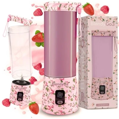 Abbildung von BlendyGo 3 Mixer Smoothie Maker, Klein, Mini Portable Blender, Tragbarer USB, Maker to go, Standmixer 550 ml, BPA freie, PulseMotion &amp;BlendPro Technologie (Rose)