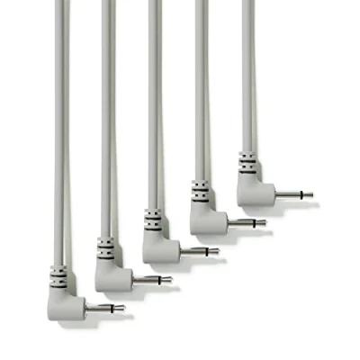 Abbildung von ExcelValley 5 Pack Rechtwinkliger Mono Modular Patchkabel 3,5mm 1/8&quot; Eurorack Synthesizer [Grau 60 cm 23,62&quot;]