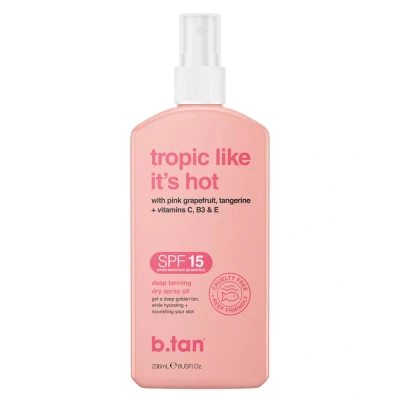 Abbildung von b.tan SPF 15 Deep Tanning Dry Spray Oil Tropic Like It&#039;s Hot Get A Glow, Keeps Skin Hydrated, Loved Up &amp; AF from Grapefruit, Tangerine, Vitamins C, B5, E, + Touch of Self Tan, 8 Fl Oz