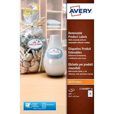 Abbildung von Avery L7101REV 20 Ovale Etiketten ablösbar Papier 63,5 x 42,3 mm 360 Stück Weiß