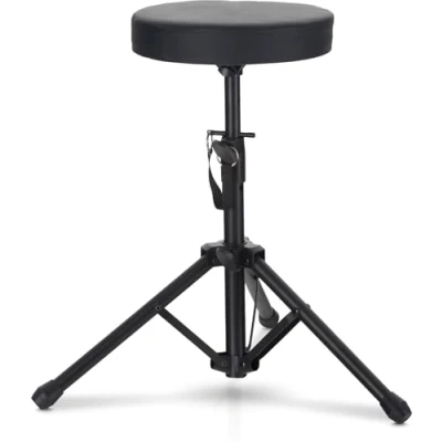 Abbildung von McGrey KD 10 Hocker Klappbarer leichter Schlagzeughocker Höhenverstellbarer Drumhocker mit kompakten Transportmaß Runde, gepolsterte Sitzfläche Stabile Stahlrohr Konstruktion Schwarz