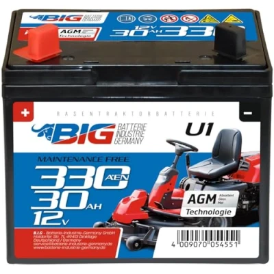 Abbildung von BIG U1 Garden Power Rasentraktor Batterie 12V 30Ah 310A Starterbatterie für Aufsitzmäher wartungsfrei