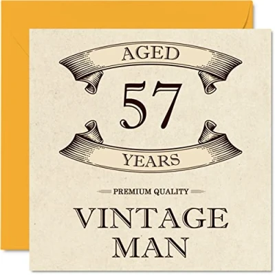 Abbildung von Geburtstagskarte zum 57. Geburtstag im Vintage Stil für Männer Alter von 57 Jahren lustige Kollegen Vater Ehemann Onkel Bruder 145 mm Grußkarten