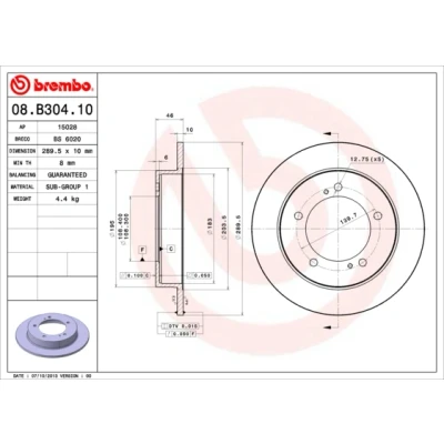 Abbildung von BREMBO 08.B304.10 Bremsscheibe 290 10 5 voll SUZUKI: Jimny IV SUV, Geländewagen offen