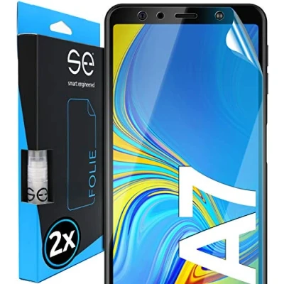 Abbildung von s.e Schutzfolie für Samsung Galaxy A7, 2 Stück, Full Screen, Positionierhilfe, A7 Panzerfolie, transparente Displayfolie, funktionierende Alternative zu Schutzglas, Schutzglasfolie