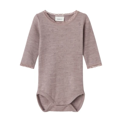 Abbildung von Name It Langarmbody &quot;NBFWANG WOOL NEEDLE LS BODY SOLID NOOS&quot;, aus reiner Merinowolle