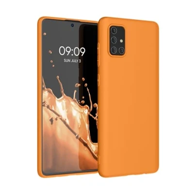 Abbildung von kwmobile Hülle kompatibel mit Samsung Galaxy A71 weiches TPU Silikon Case Cover geeignet für kabelloses Laden Fruity Orange