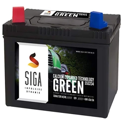 Abbildung von SIGA Green Rasentraktor Aufsitzmäher Batterie 32Ah 12V Aufsitzrasenmäher statt 26Ah 28Ah 30Ah + Plus Pol Links (32Ah Links)