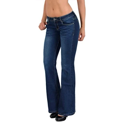 Abbildung von ESRA Bootcut Jeans Damen Stretch Schlaghose Hüftjeans Jeanshose Low Waist Wide Leg Flared bis Übergröße B300