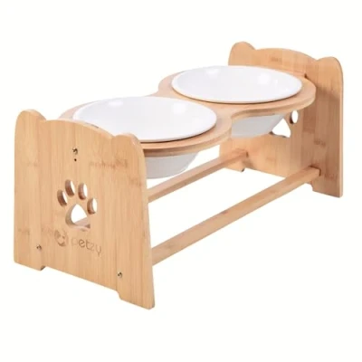 Abbildung von Petzy Napf Set Premium Katzennapf und Hundenapf erhöht &amp; verstellbar, Keramik, Näpfe aus Napfunterlage verfügbar, 350 1200 ML