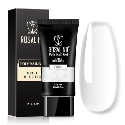 Abbildung von ROSALIND Poly Nail Gel, 60ML Art Acrylgel für Nägel, UV/LED Nagellack Gel Verlängerungskleber Maniküre Reparatur Nagelverlängerung, Transparent
