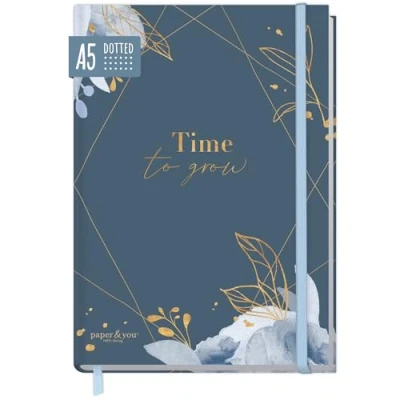 Abbildung von paper&amp;you® Bullet Journal dotted A5 mit Gummiband &quot;Time to Grow Blue&quot; 156 Seiten Notizbuch gepunktet, Tagebuch nachhaltig &amp; klimafreundlich