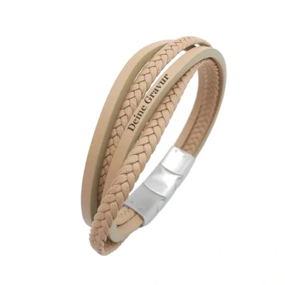 Abbildung von COW Style Lederarmband Herren mit Gravur Armbänder personalisiert Namen oder Datum Magnetverschluss Männerarmband Geburtstagsgeschenk für Männer Papa (Sansibar Gravur)