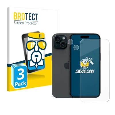 Abbildung von BROTECT Schutzglas für Apple iPhone 15 (Display+Kamera) (3 Stück) Schutzfolie Panzer Folie Glas [Extrem Kratzfest 9H, Anti Fingerprint,