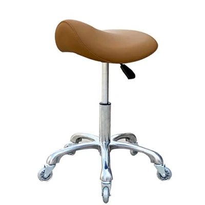 Abbildung von FRNIAMC Professioneller Sattelhocker mit Rollen, ergonomisch, drehbar und höhenverstellbar, für Klinik, Zahnarzt, Schönheitssalon, Tattoo, Büro (Camel)