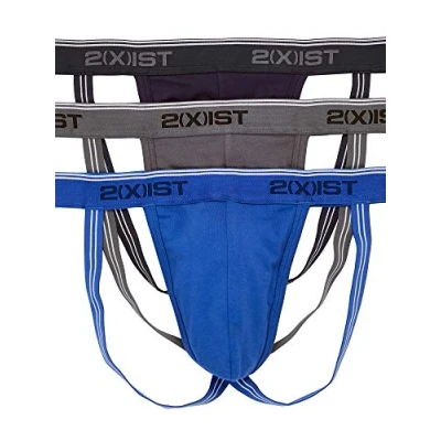 Abbildung von 2(x)ist)IST Herren Jock Strap aus Baumwolle, Stretch, 3er Pack, Eclipse/Lead/Dazzling Blue, Large