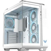 Abbildung von ASUS TUF Gaming GT502 Horizon TG ARGB White modulares Zweikammer Gehäuse (Panoramadesign, 4 vorinstallierte Lüfter, Front Panel High Speed USB Type C, weiß)