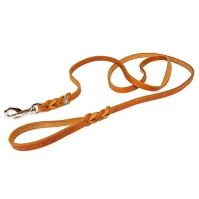 Abbildung von CopcoPet Fettlederleine 1 m x 8 mm, Braun, Hunde Leine aus Leder mit verchromtem Karabiner, geflochtene Führleine