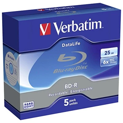 Abbildung von Verbatim BD R SL Blu Ray Rohlinge, Datalife Disc mit 25 GB Datenspeicher, kompatibel Playern und Brennern sämtlicher Hersteller, 5er Pack