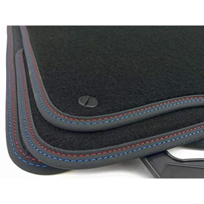 Abbildung von Fußmatten für 3er E46 M3 Doppelnaht Rot Blau Velours Tuning Premium Matten Autoteppich Set 4 teilig
