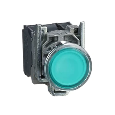 Abbildung von Schneider Electric XB4BW33B5 Leuchtdrucktaster, Harmony XB4, Metall, 22mm, grün, unbeschriftet, universelle LED, glatte Kalotte, 1S+1Ö, 24V ACDC