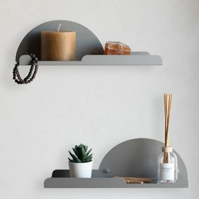 Abbildung von MILUKA Set 2 Wandregale mit Kleiderbügel 35 cm Grau Wandregal Haken Jackenhalter Wand Regal für Flure Wandaufhänger Hundegarderobe Ablage (2, Grau)