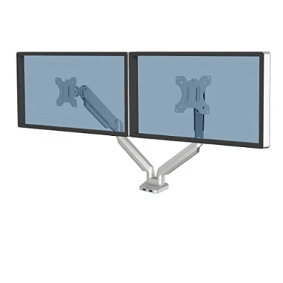 Abbildung von Fellowes Monitor Halterung 2 Monitore bis je 32 Zoll (81,28 cm), Platinum Series Arm mit Gasfeder, USB Ports Befestigung Klemme oder an Kabeldurchlass Farbe: Silber