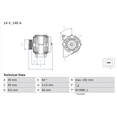 Abbildung von BOSCH 0 986 042 840 Lichtmaschine 14V 140A VOLVO: V70 2, V40 Kombi, S80 I