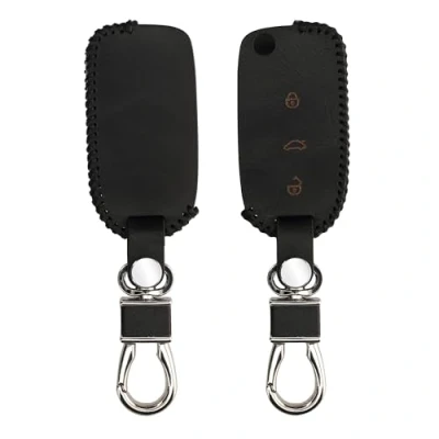 Abbildung von kwmobile Leder Autoschlüssel Hülle kompatibel mit VW Skoda Seat 3 Tasten Schlüsselhülle Schlüssel Tasche Schwarz