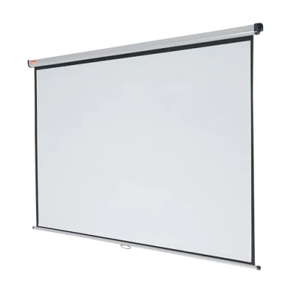 Abbildung von Nobo Beamer Leinwand zur Wand und Deckenmontage, Projektorleinwand mit brillant weißer Oberfläche, höhenverstellbar manuell ausziehbar, 2350 x 1760 mm, 1902394