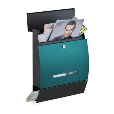 Abbildung von relaxdays Briefkasten Design mit Zeitungsfach, Schwarz Grün