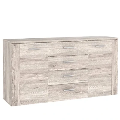 Abbildung von Newroom Sideboard Sandeiche Kommode Modern Industrial 159,6x82,4x41,6 cm (BxHxT) Highboard Anrichte Tisch [Rylie.Two] Wohnzimmer Wohnstube Büro