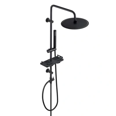 Abbildung von Görbach Regendusche Duschsystem mit Ablage, Edelstahl Duschset ohne Armatur XL Kopfbrause Rund Schwarz (D25cm)