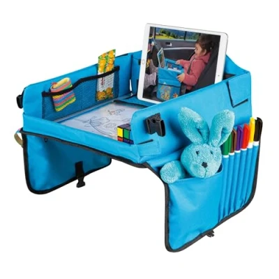 Abbildung von WALSER Reisetisch Auto Kinder, Autotisch für Kind, Knietablett Kinder Auto, Tisch Kindertisch, Maltisch Beschäftigung, Autoreise Kind blau