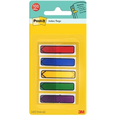 Abbildung von Post it 684ARR1 Haftstreifen Index Pfeile, 11,9 x 43,2 mm, rot, gelb, grün, blau, lila, 5 20 Streifen im Etui