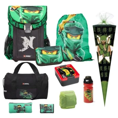 Abbildung von LEGO® Bags Schulranzen Ninjago Easy Golden Power (Set, 10 tlg., inkl. Sporttasche und Ninja Schultüte / Zuckertüte), Lego Lloyd, grün