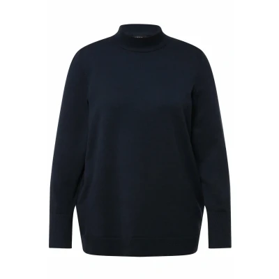Abbildung von Ulla Popken Stehkragen Langarm Strickpullover, Damen, Größe: 54/56, Marine