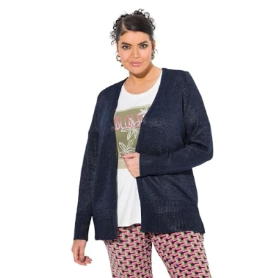 Abbildung von Ulla Popken OPEN Shape LONG Sleeve Shimmer Strickjacke, Damen, Größe: 46/48, Marine