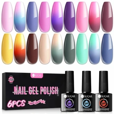 Abbildung von UR SUGAR Thermo UV Nagellack Farbwechsel, 6 Farben Thermogel für Gelnägel Farbwechsel Herbst Shellac Gel Set Temperatur Gellack Mehrfarbig Nagelgel Nagel