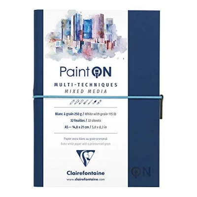 Abbildung von Clairefontaine 975182C Skizzenheft mit Fadenbindung Paint&#039;On (32 Blatt, 250g, Körnung) 1 Stück weiß