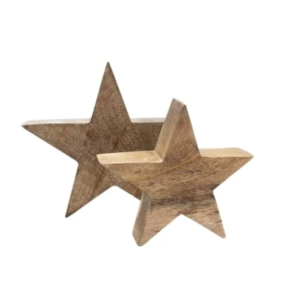 Abbildung von Spetebo Dekostern Mango Holz Stern 2er Set 20 / 15 cm, Weihnachtstern Tisch Deko
